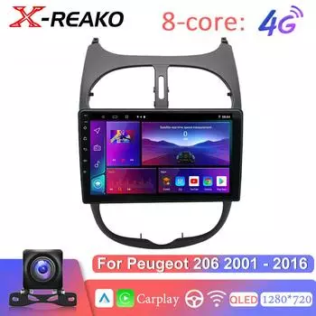 Для Peugeot 206 206CC 206SW 2001 - 2008 Автомобильное радио Автомобильные видеоплееры CarPlay Android Auto No 2 din 2din DVD 4G 8Core 8 core 4GB+64GB