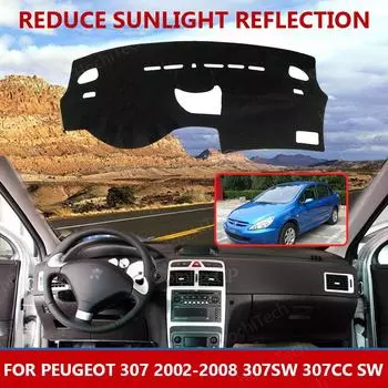 Для Peugeot 307 2002-2008 307sw 307cc SW коврики для приборной панели, аксессуары для стайлинга автомобиля, накладка на приборную панель, ковер, солнцезащитный козырек left hand drive чёрный
