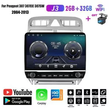 Для Peugeot 307 307CC 307SW 2001-2013 с кнопочной ручкой 10 дюймов автомобильное радио Мультимедиа Carplay 2Din стерео аудио Android видео 2 + 32 ГБ