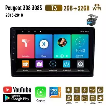 Для Peugeot 308 308S 2015-2018 Автомобильный радиоприемник Беспроводной Carplay Автомобильный мультимедийный плеер Интеллектуальная система Android WIFI GPS-навигация 2 + 32 ГБ 1+16GB