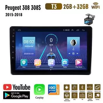 Для Peugeot 308 308S 2015-2018 Автомобильный радиоприемник Беспроводной Carplay Автомобильный мультимедийный плеер Интеллектуальная система Android WIFI GPS-навигация 1+16GB