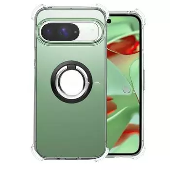 Для Pixel 9 Pro XL 9pro Магнитный держатель кольца Чехол для Google Pixel9 8pro 7pro 8A 7A 6A Противоударный прозрачный силиконовый мягкий чехол с подушками безопасности Pixel 9 Pro XL чёрный