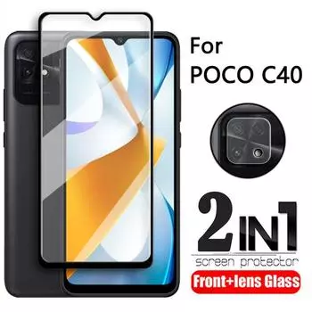 Для POCO C40 Стекло Защитная пленка для экрана с полным покрытием Закаленное стекло и пленка для объектива Для Xiaomi POCO C40 POCO C40
