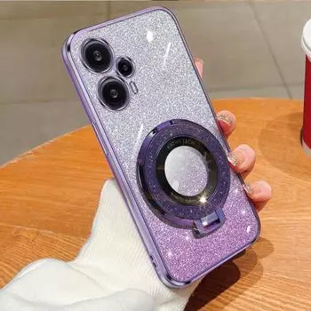 Для Poco F5 блестящее кольцо-держатель, съемная блестящая наклейка, хромированный чехол из ТПУ с подставкой для Redmi Note 12S Note 12 Turbo Redmi Note 12S чёрный