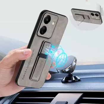 Для POCO M6 4G овчинный магнитный кожаный чехол-держатель для телефона для Xiaomi POCOM6 F6 Pro X6 Neo M6Pro F5 X5 матовый силиконовый защитный чехол-подставка для задней панели For Redmi 13C 4G чёрный