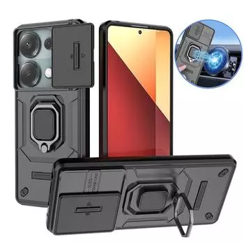 Для Poco M6 Pro 4G чехол магнитный держатель кольцо бронированная задняя крышка Poko Poxo Little M 6 Pro M6Pro PocoM6Pro 4G слайдер объектив защитный чехол For Poco M6 Pro 4G чёрный