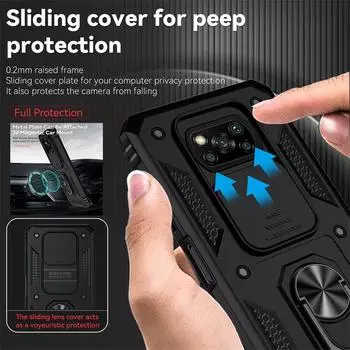 Для Poco X3 Pro Case Slide Lens Armor противоударный чехол для телефона Xiaomi PocoX3 Poco X3 NFC Little X 3 автомобильный держатель кольцо задняя крышка For Poco X3 Pro красный