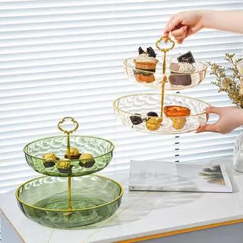 Для подачи еды поднос большой емкости поднос для закусок пластиковая двухслойная фруктовая тарелка золотой