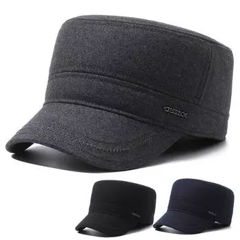 Для пожилых людей теплая флисовая шапка с плоским верхом, защита ушей, холодная шерстяная шляпа, повседневная мужская утолщенная шляпа для пожилых людей Adjustable тёмно-синий