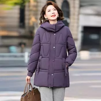 Для пожилых женщин зимняя новая утолщенная пуховая хлопковая одежда для мам средняя и длинная теплая куртка куртка XL чёрный