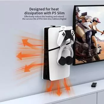 Для PS5 Slim держатель настенный консольный стенд с 2 крюками для гарнитуры контроллера настенный кронштейн для хранения PlayStation 5 Slim