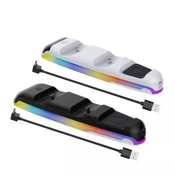 Для PS5 Slim Dual Fast Charger Headset RGB Controller Charger Station Charge Cradle Dock для геймпада PS5 чёрный