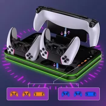 Для PS5 Тонкая охлаждающая подставка с RGB-подсветкой, вентилятором Для консоли PS5 Дисковые и цифровые издания Контроллер PS5 Док-станция для зарядки двух контроллеров