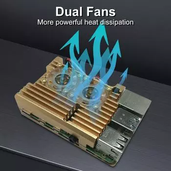 Для Raspberry Pi 4 Model B Корпус из алюминиевого сплава Корпус с охлаждающим вентилятором с силиконовыми термопрокладками Металлический корпус