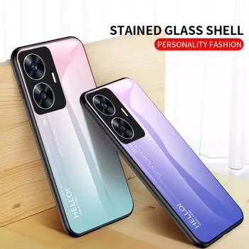 Для Realme 10 11 Pro + 8i 9i C53 C55 C2s GT 4G 5G чехол с градиентом Aurora из закаленного стекла, мягкая рамка, задняя крышка, чехол для телефона For Realme 10 4G белый