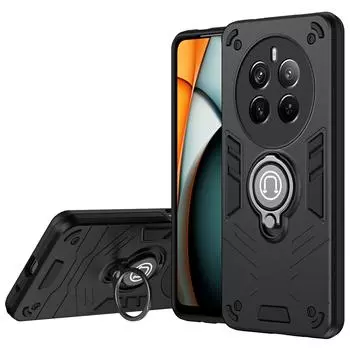 Для Realme 12 Pro 5G/12 Pro+ 5G Чехол PC+TPU Чехол для телефона с кольцом-подставкой Black