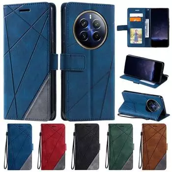 Для Realme 12 Pro + чехол Роскошный кожаный чехол с откидными линиями для OPPO Realme 12 Pro Plus Realme12 Plus 12x Магнитный кошелек с отделением для карты Чехол для телефона Сумка Realme 12 Pro Plus чёрный