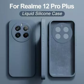 Для Realme 12 Pro Plus Чехол квадратный жидкий силиконовый задний мягкий чехол для Realme 12 Realme12 Pro 12Pro Plus противоударный чехол для телефона For Realme 12Pro синий
