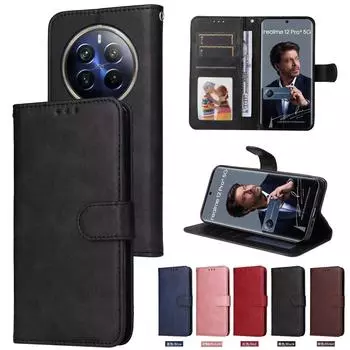 Для Realme 12 Pro Plus однотонный кожаный флип-чехол Realme 12+ 12X 11 PRO C67 C65 4G кошелек с гнездом для карты магнитный держатель-подставка защитный чехол для телефона Realme 12 PLUS чёрный
