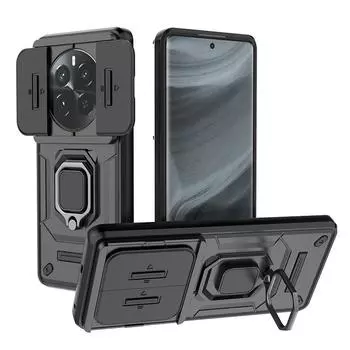 Для Realme 13 12 Pro Plus 5G Battle Bear Slide Push Window TPU + PC противоударный металлический чехол с магнитной адсорбцией для автомобиля For Realme 12 5G чёрный