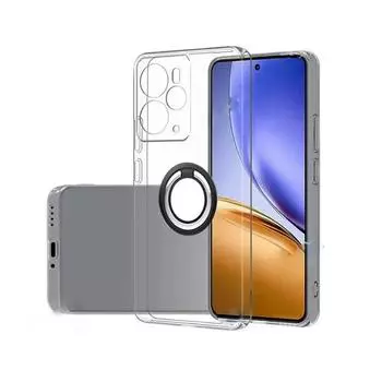 Для Realme 14 5G Прозрачный магнитный держатель кольца Чехол для Realme 14 Pro Plus 14X 14T Lite Realme14 Противоударные силиконовые чехлы TPU Airbag For Realme 14 5G чёрный