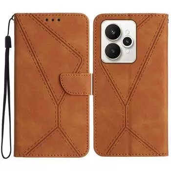 Для Realme 15 5G/Realme 15 Pro 5G Чехол Кожаный с тиснением в виде линий на ощупь Флип-чехол для телефона из ПУ кожи Brown