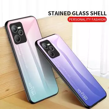 Для Realme 6s Narzo 50i 50A Prime 20 50 30A C12 C25 C25s C30 C31 C33 C35 чехол с градиентом Aurora из закаленного стекла, мягкая рамка, задняя крышка, чехол для телефона For Realme Narzo 50iPrime белый