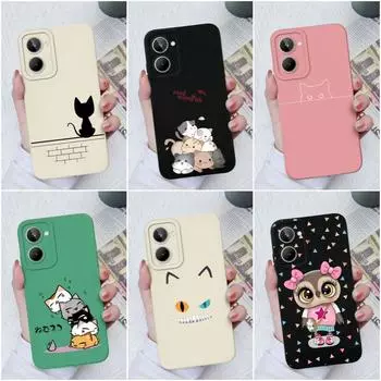 Для Realme 9 10 Pro + Plus 5 6 7 8 Pro чехол с милым котом защитный квадратный жидкий мягкий силиконовый бампер для OPPO Realme 2 5i 6i 8i 9i Fundas Coque Realme 2