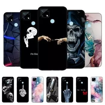 Для Realme C12 C25 C25S 7i Global Case Back Phone Cover для Realme Narzo 20 30A Coque Silicon Soft Fundas Bumper черный чехол из ТПУ Realme C12