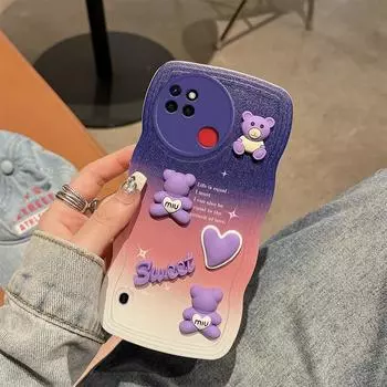 Для Realme C15 C20A C11 2021 C21 C21Y C25Y C12 C25 C25s Narzo 20 30A чехол Мягкий силиконовый корпус Волнистая задняя крышка 3D стереоскопический чехол для телефона с милым медведем For Realme Narzo 30A синий
