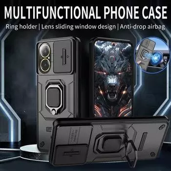 Для Realme C67 4G чехол магнит металлическое кольцо подставка держатель чехол для OPPO Realme C67 C 67 RealmeC67 4G чехол слайдер объектив защитный чехол For Realme C67 4G чёрный