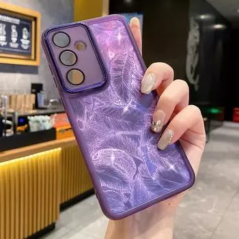 Для Realme C75 Роскошный перьевой блестящий мягкий силиконовый чехол для Realme NEO 7 GT7 Pro GT 6T NEO6SE Защитная пленка для объектива камеры Прозрачный бампер TPU Realme C75 фиолетовый