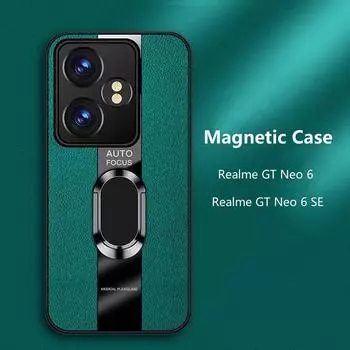 Для Realme GT 6T Neo 6 SE чехол с магнитным кольцом и подставкой-держателем задняя крышка для OPPO Realme GT Neo6 5G роскошный кожаный силиконовый противоударный бампер Realme GT 6T зелёный