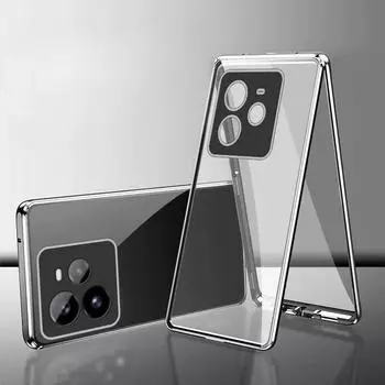 Для Realme NEO 7 GT7 Pro Магнитный адсорбционный задний чехол Для Realme NEO7 Металлический бампер Двусторонний закаленный стеклянный жесткий чехол для телефона Realme NEO 7 чёрный