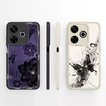 Для Redmi 12 13 14 13C 13R 14C 14R 4G 5G Чехлы для чехлов Cool Flowers Aesthetic Butterfly Camera Protection Жидкий силикон Мягкий Подходит для Redmi Bumper Redmi 13 4G
