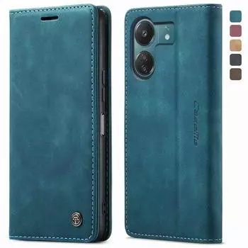 Для Redmi 13C чехол винтажный кожаный флип-чехол для Xiaomi Redmi 13C 4G чехол-кошелек магнитный чехол с держателем для карт защитный чехол For Redmi 13C(4G) чёрный