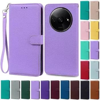 Для Redmi A3X чехол кожаный флип-кошелек чехол для Xiaomi Redmi A3X чехол-книжка чехол-кошелек для Redmi A 3X A3X чехол Coque Fundas For Redmi A3X темно-красного