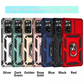 Для Redmi Note 11 Pro 4G/Note 11 Pro 5G/Note 12 Pro 4G/Xiaomi Poco X4 NFC-броня чехол для телефона защита объектива камеры металлическое кольцо-подставка противоударный чехол Redmi Note 12 Pro 4G розового золота