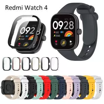 Для Redmi Watch 4 ремешок чехол из закаленного стекла Защитная пленка для экрана USB-кабель модные чехлы с ремешками для умных часов аксессуары For Redmi Watch 4 темно-зеленого