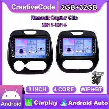 Для Renault Captur Clio 2011-2018 с кнопкой Android автомобильный радиоприемник мультимедийный плеер навигация стерео GPS 2 Din Carplay 2 + 32 ГБ 2+32GB,A