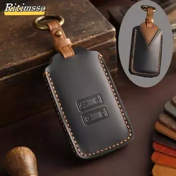 Для Renault Captur Koleos Kadjar Zoe Arkana Espace Clio Megane Grand Scenic Sandero Dacia Duster Card Leather Car Key Cover