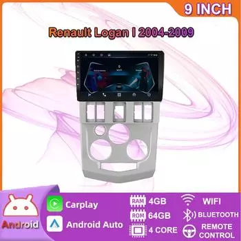 Для Renault Logan I 2004-2009 GPS-навигация Android Автомобильное радио Видео Стерео Палиер RDS с Carplay 4 + 64 ГБ 2+32GB