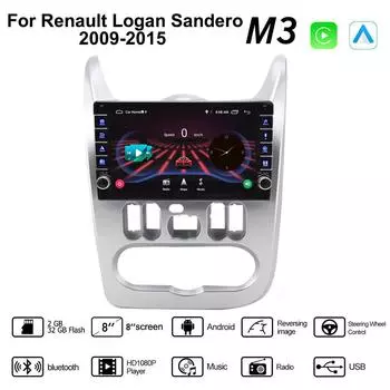 Для Renault Logan Sandero 2009-2015, для Dacia Duster 2010-2017, для Lada Largus 2012-2020, кнопка, ручка, автомобильный Android Carplay 2 + 32 ГБ 1+16GB серебряный