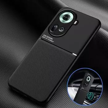 Для Reno11 Reno11F чехол кожаный силиконовый автомобильный магнитный держатель задняя крышка для OPPO Reno 11 F 11F 5G защитный чехол с металлической пластиной For Reno11 F 5G чёрный