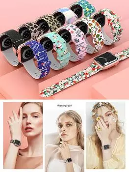 Для рождественских ремешков для Apple Watch ремешок 44 мм Ultra 2 49 мм 40 мм женский силиконовый браслет с принтом iWatch Series 9 8 7 6 5 SE 41/45 мм 41mm 40mm 38mm