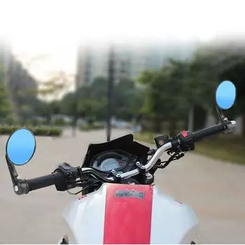 Для руля 7/8 22 мм 1 пара зеркал заднего вида для мотоцикла, широкоугольное синее стеклянное боковое зеркало на руль, вращающееся на 360° синий