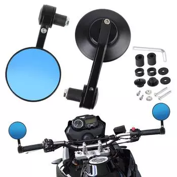 Для руля 7/8 22 мм, 1 пара широкоугольных зеркал заднего вида из алюминиевого сплава с синим стеклом и антибликовым покрытием, вращающихся на 360° для мотоцикла Blue