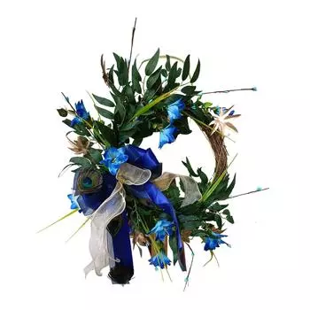 для с искусственным бантом из ленты синего цвета 18 декоративный венок для фермерского дома