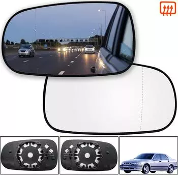 Для Saab 9-5 9-3 YS3F YS3E 2002-2012 левая и правая дверь, боковое зеркало, стекло с подогревом и основанием, задняя пластина для слепых зон, пружинный зажим Left серебряный/чистый