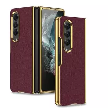 Для Samsaung Galaxy Z Fold 4, простой кожаный чехол с роскошным покрытием, мягкий на ощупь, универсальный защитный чехол для телефона For Galaxy Z Fold 4 жёлтый